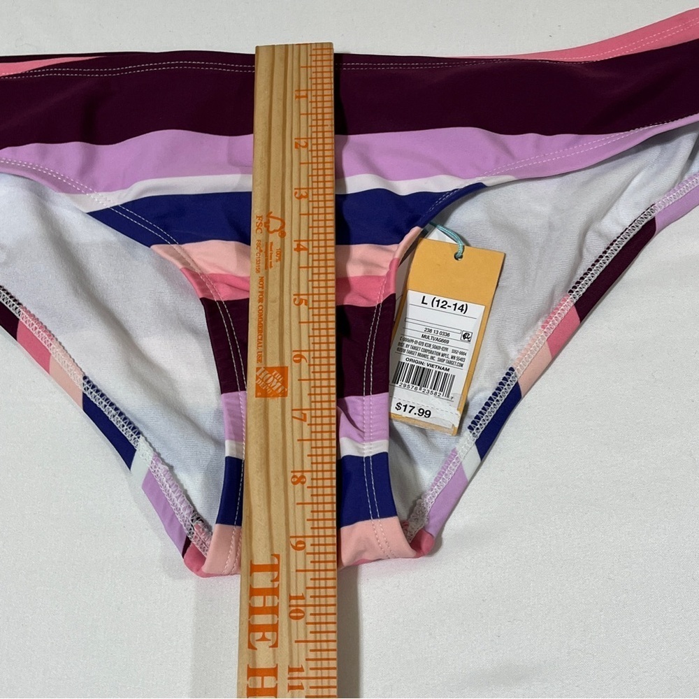 Kona Sol Striped Bikini Bottom NWT Size L 12/14 Medium Coverage Hipster - Picture 9 of 9